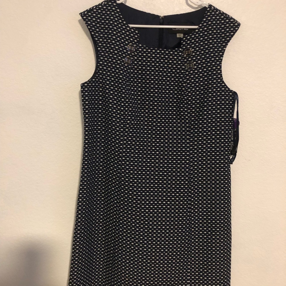 Blue and White Sheath Midi Dress for Work